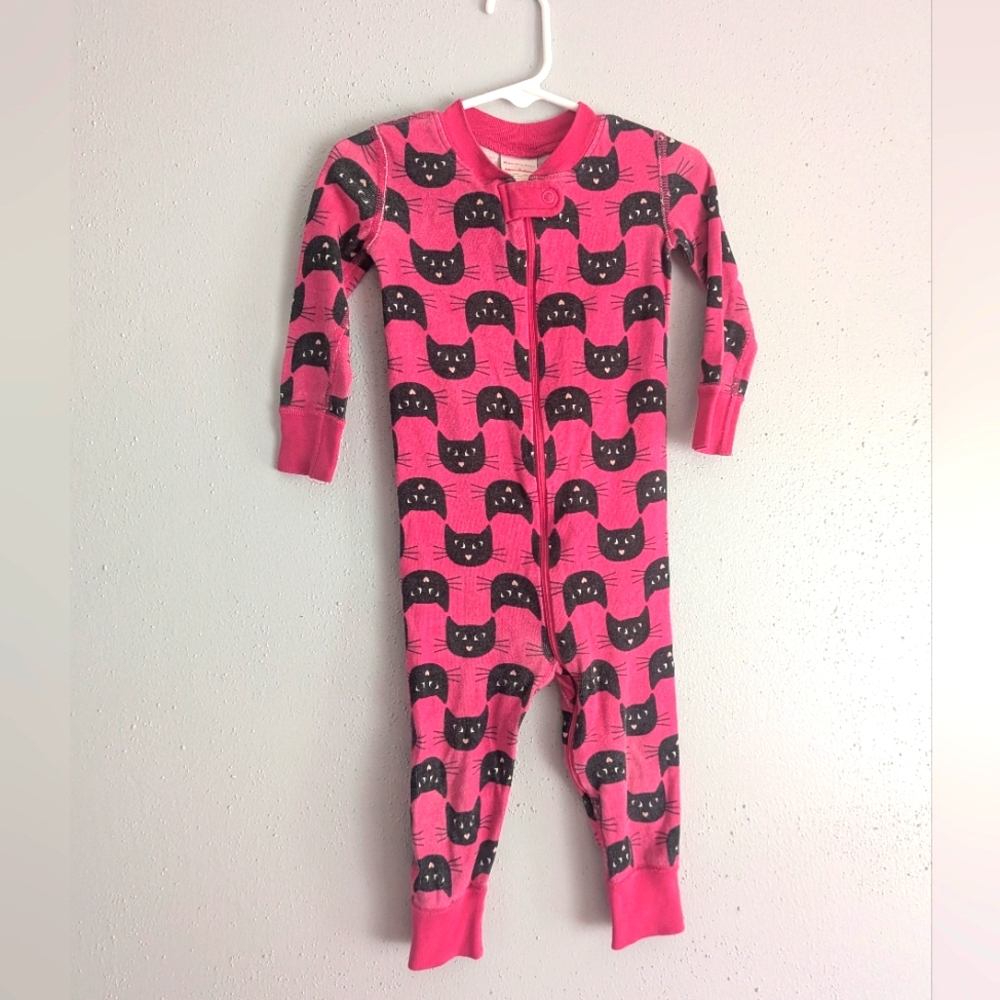 Hanna Anderson Black Cat Pink Sleeper Romper size 18-24 months